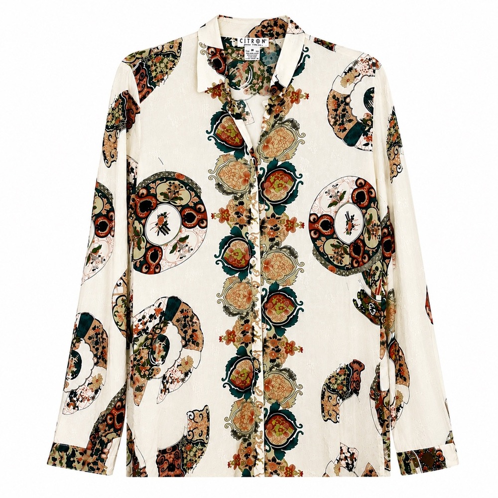 Citron Santa Monica Silk Embroidered Paisley Floral Blouse Small